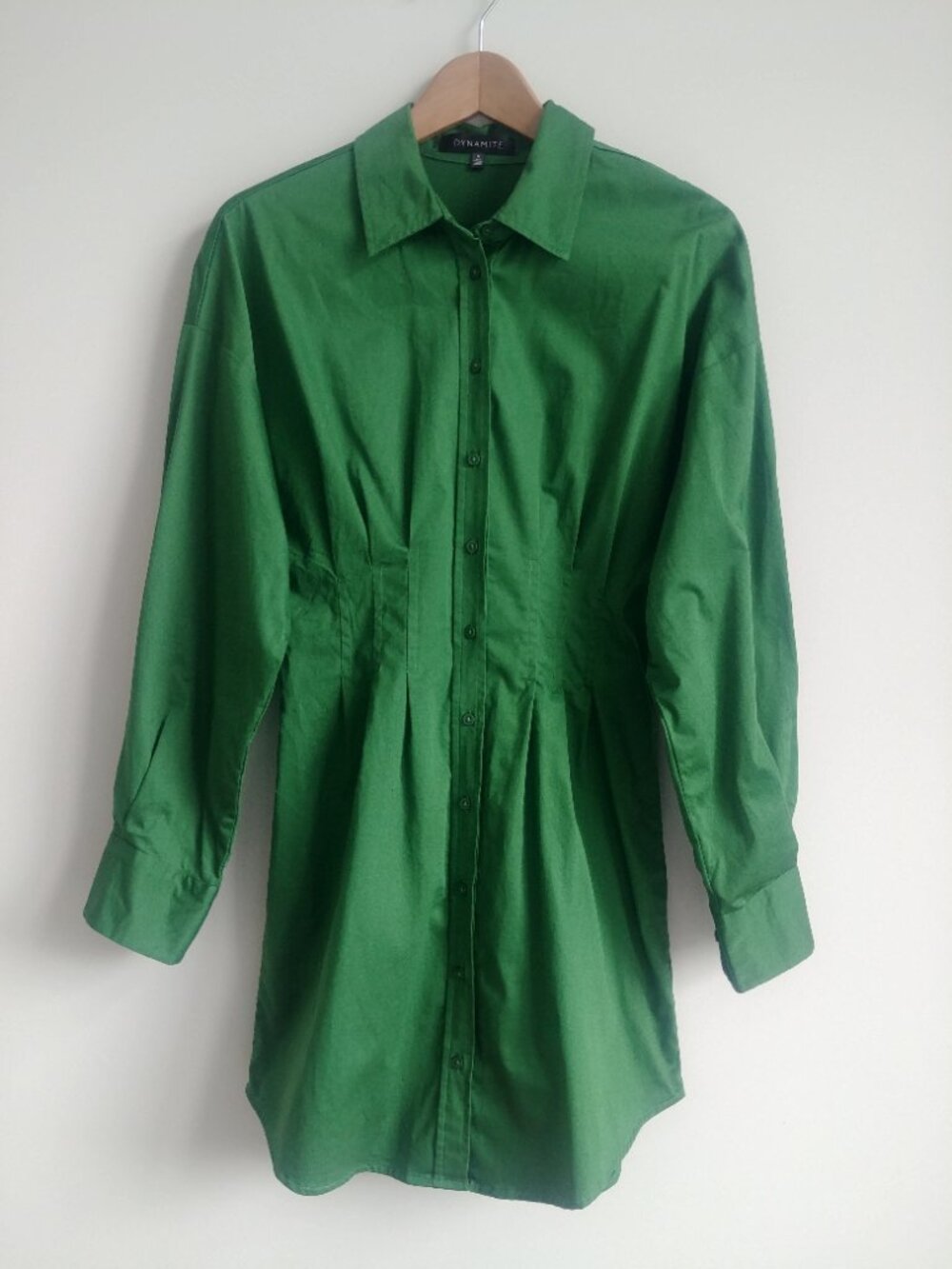 Dynamite Medium 97% cotton 3% spandex button down mini shirt dress with waist
